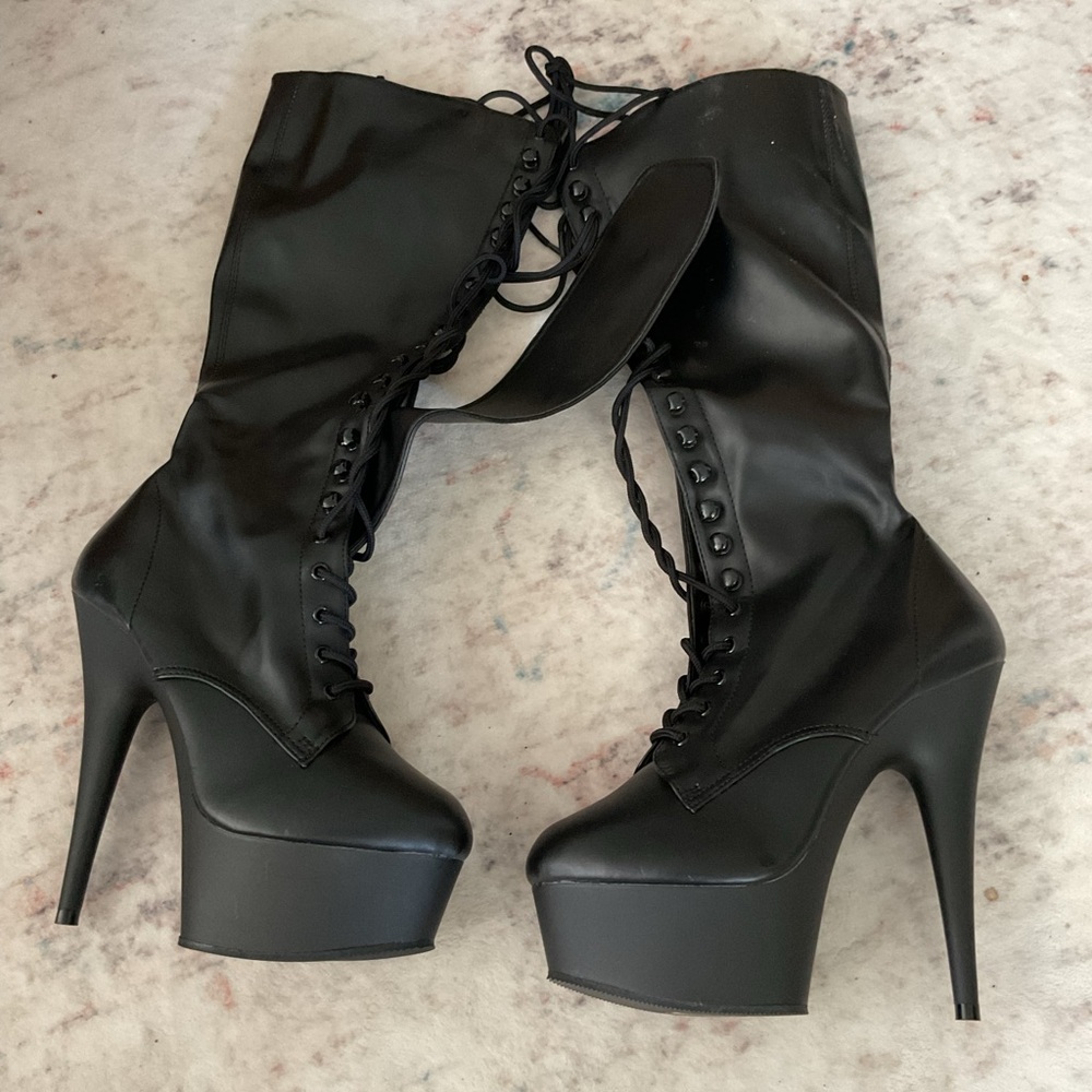 Pleaser Black Platform Heeled Boots